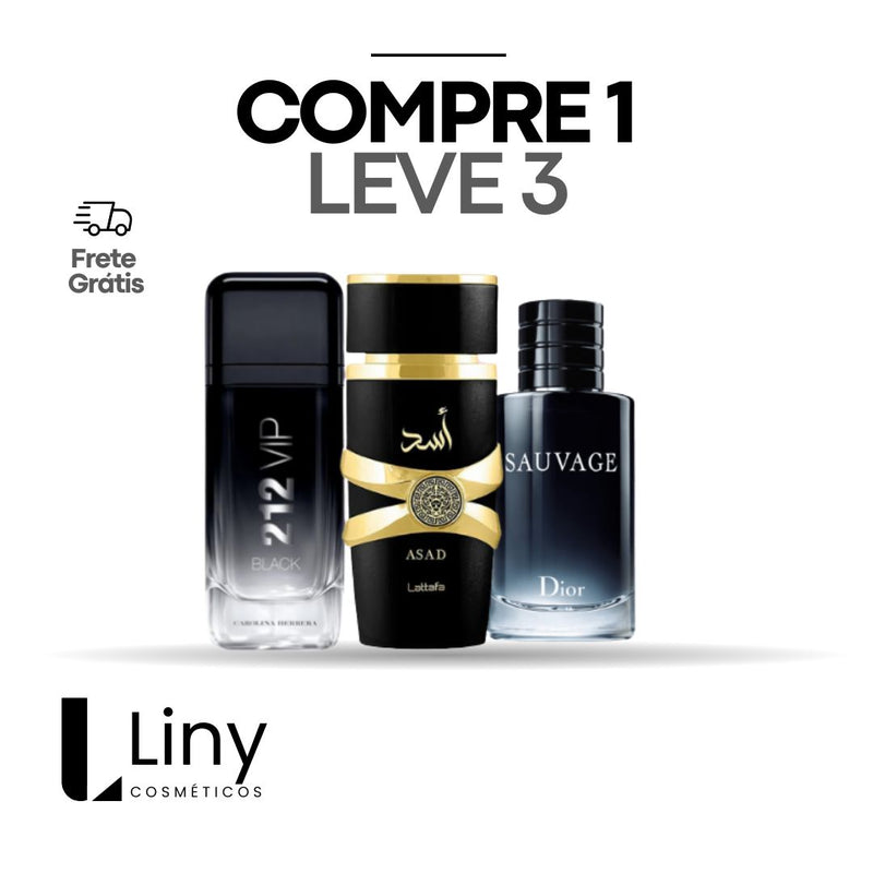 PROMO BLACK FRIDAY - Combo 3 Perfumes Masculinos  - Asad Lataffa | Sauvage | 212 Vip Black  - (100ml)